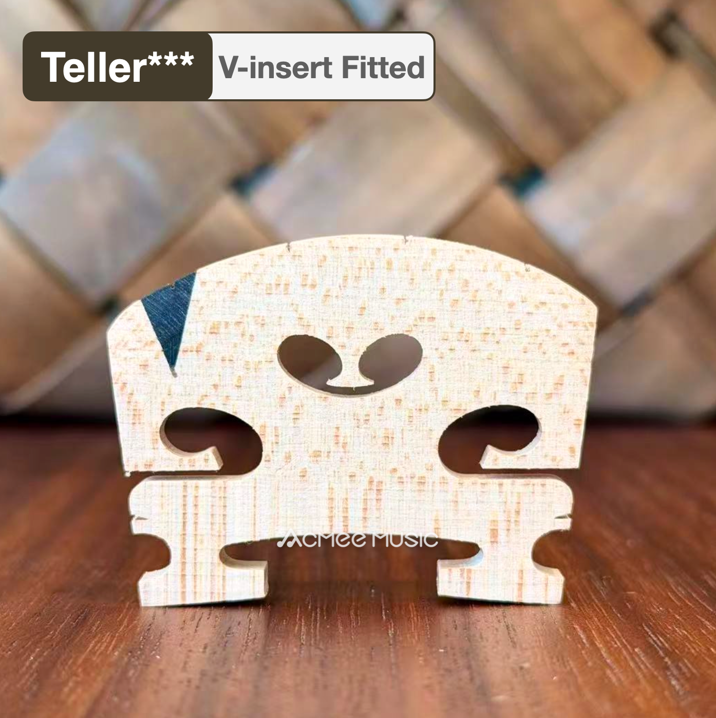 Teller*** Violin Fitted Bridge Ebony V Insert - Size Options: 4/4, 3/4, 1/2, 1/4