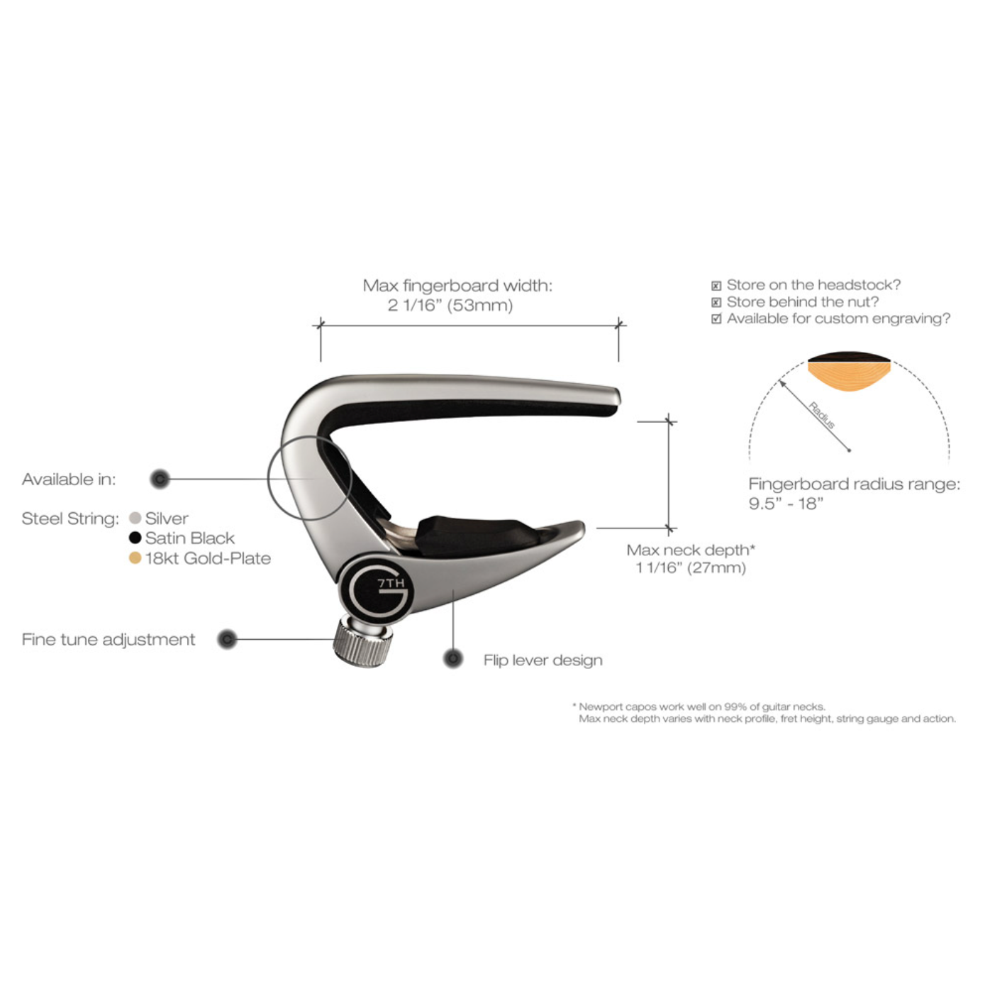 G7th Newport 6-String Guitar Capo Fine-Tune Quick Release - Silver