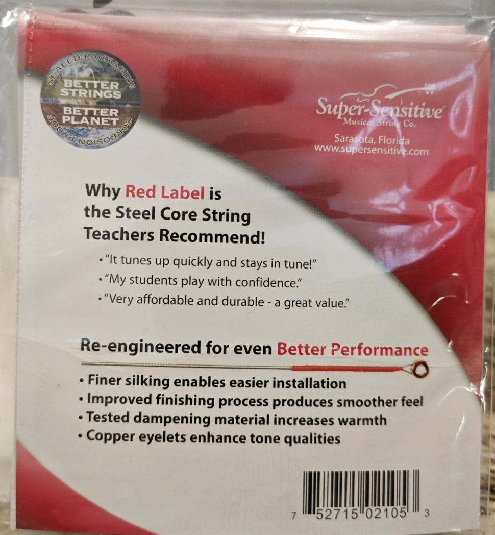 Super-Sensitive 2105 Red Label Violin String Set - 3/4 Size - Medium Gauge
