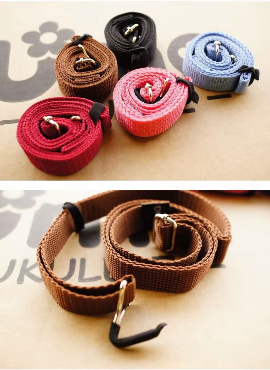 2-PACK Uma Ukulele No Drill J Hook Ukulele Strap - Black - for Ukulele Only