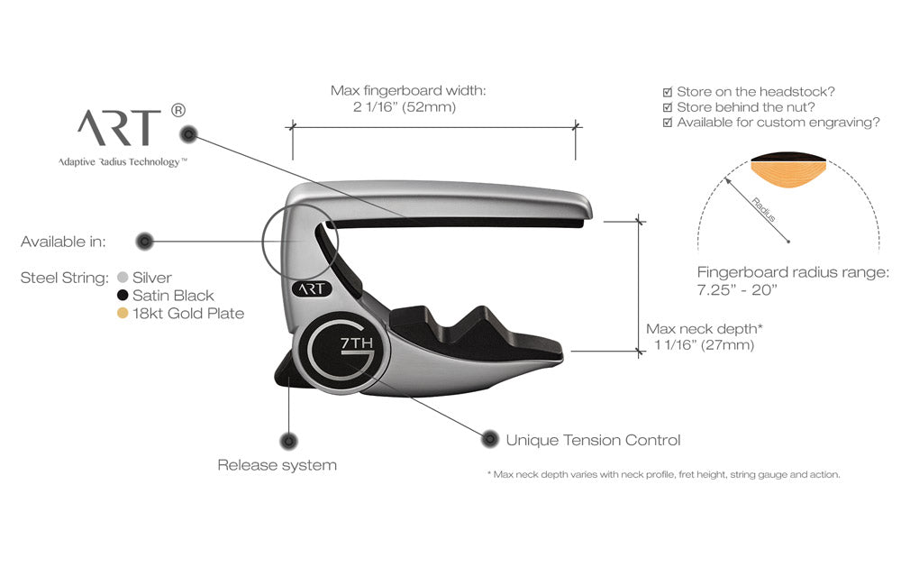 G7th Performance 3 ART 6-String Guitar Capo -Silver