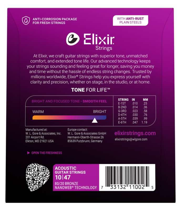 Elixir 11002 Nanoweb 80/20 Bronze Acoustic Guitar Strings Extra Light .010-.047