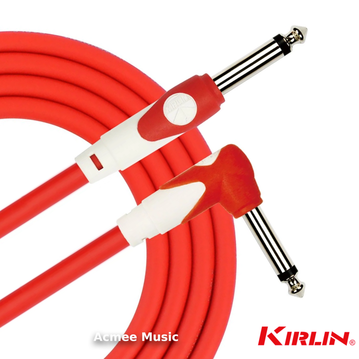 Kirlin 10FT LGI-202 Guitar Instrument Cable - 1/4" Straight to Right Angle, RED