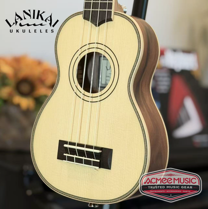 Lanikai SPST-S Solid Spruce Top Soprano Ukulele w/Gig Bag, Tuner, Strap & Capo