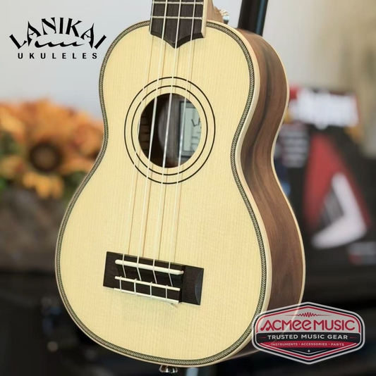 Lanikai SPST-S Solid Spruce Top Soprano Ukulele w/Gig Bag, Tuner, Strap & Capo
