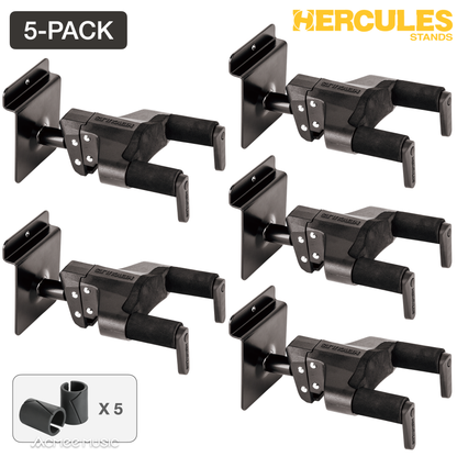 5-PACK Hercules GSP39SBPLUS Guitar/Bass Hanger Slat Wall Mount - Steel Short Arm