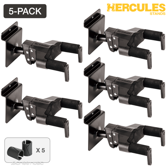 5-PACK Hercules GSP39SBPLUS Guitar/Bass Hanger Slat Wall Mount - Steel Short Arm
