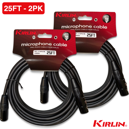 2-PACK Kirlin 25FT XLR Male to XLR Female - 20AWG Microphone Cable,MPC-270PB,Black