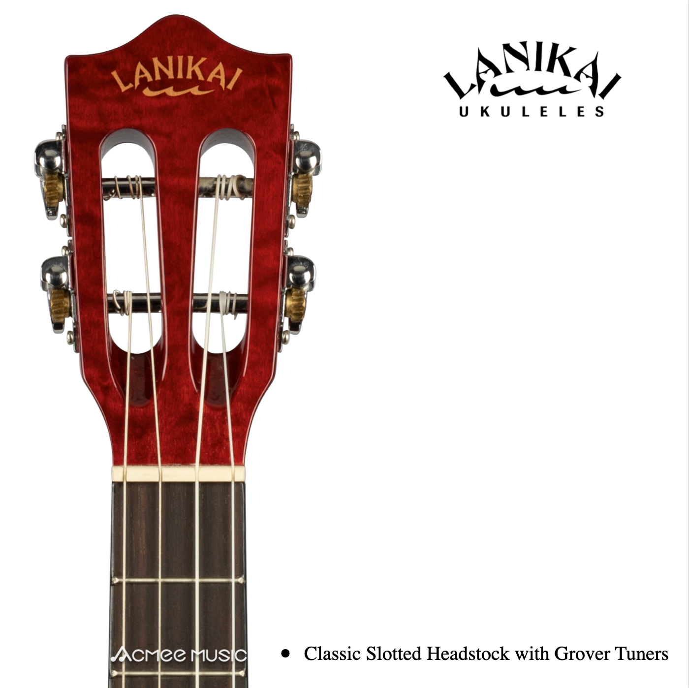 Lanikai QM-RDCEB Red Quilted Maple Baritone Acoustic-Electric Ukulele w/ Case