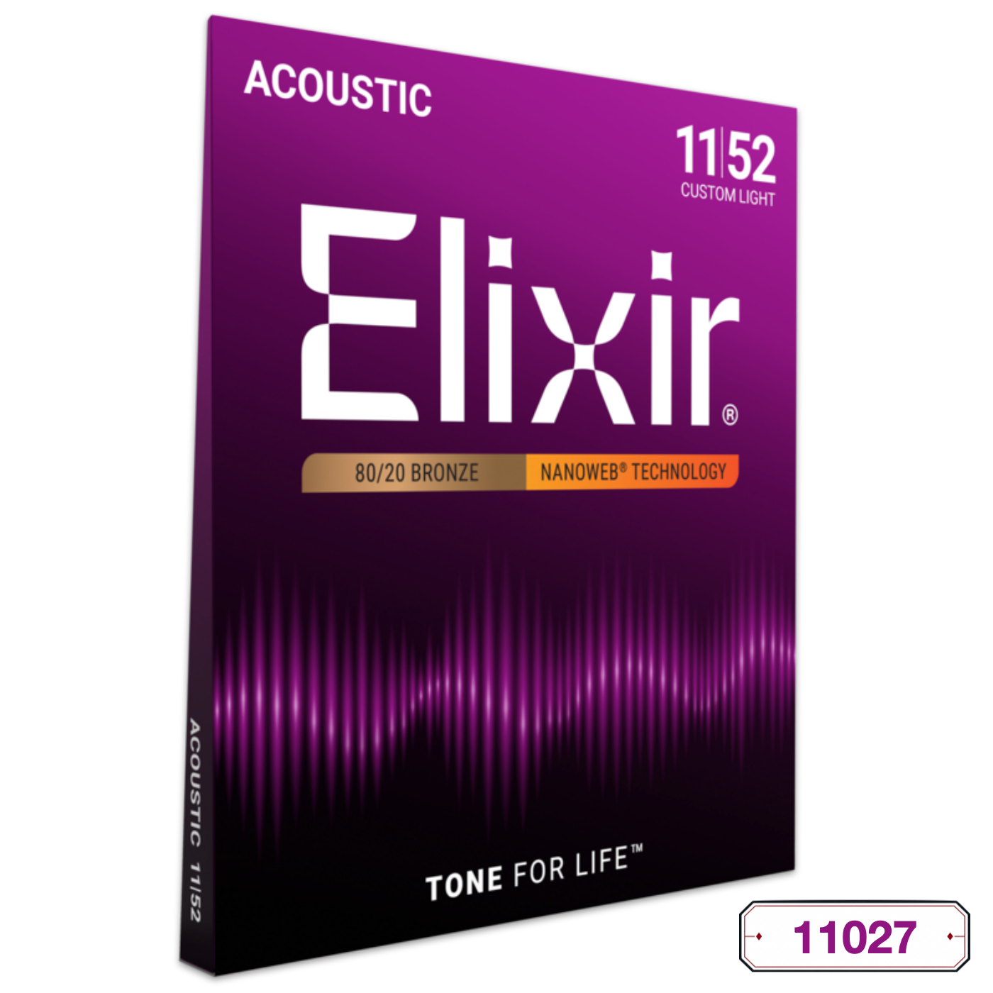 Elixir 11027 Nanoweb 80/20 Bronze Acoustic Guitar Strings Custom Light .011-.052