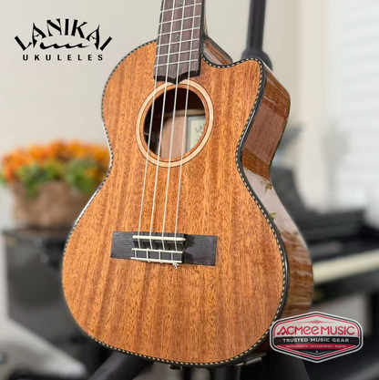 Lanikai All Solid Mahogany Tenor Cutaway A/E Ukulele w/Case, Hanger, Tuner, Capo & Strap
