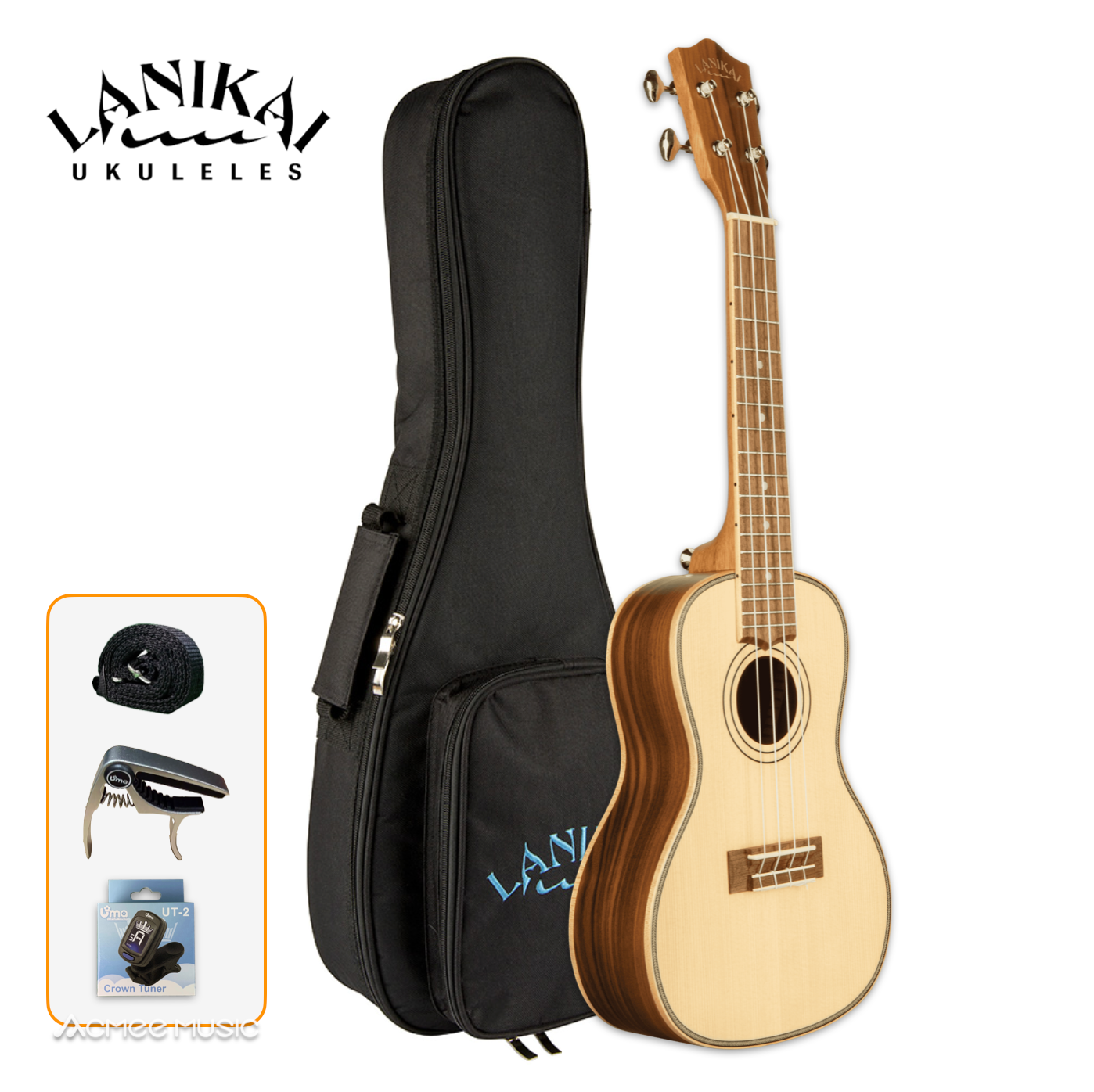 Lanikai SPST-C Solid Spruce Top Concert Ukulele with 20mm Gig Bag