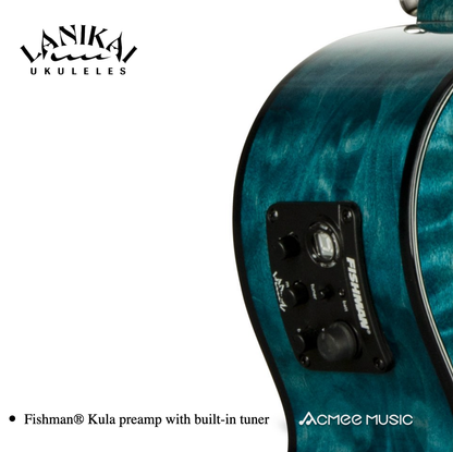 Lanikai QM-BLCET Quilted Maple Blue Tenor 26" Acoustic-Electric Ukulele w/ Case