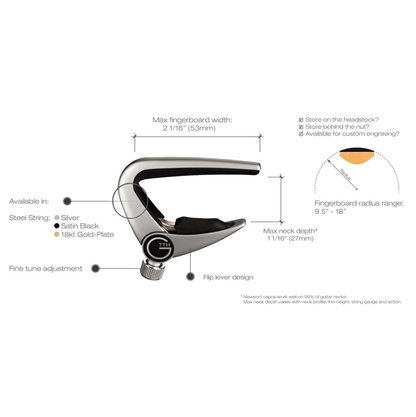 G7th Newport 6-String Guitar Capo Fine-Tune Quick Release - Silver