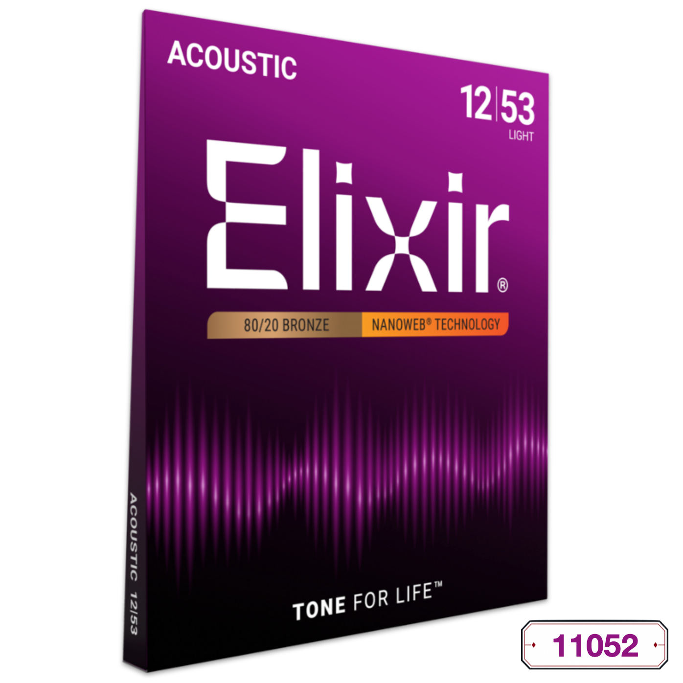 Elixir 11052 Nanoweb 80/20 Bronze Acoustic Guitar Strings - Light .012-.053