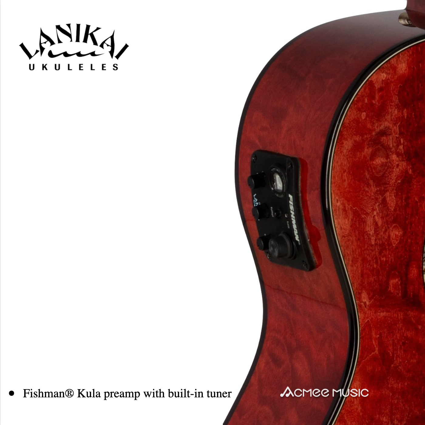 Lanikai QM-RDCEB Red Quilted Maple Baritone Acoustic-Electric Ukulele w/ Case