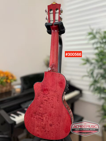 Lanikai QM-RDCEC Quilted Maple Red Concert Cutaway A/E Ukulele w/Foam Case, Hanger, Tuner, Capo & Strap