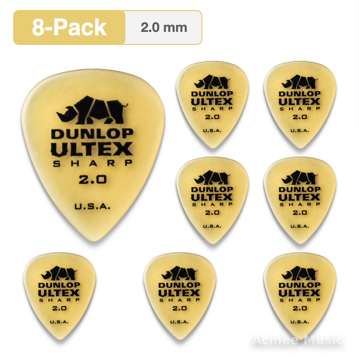 8-PACK Dunlop ULTEX SHARP Guitar Picks【2.0mm】433-200