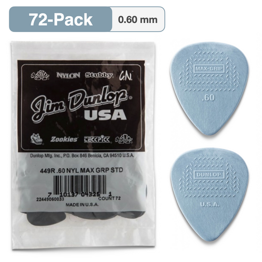 72-PACK Dunlop 449R.60 Max-Grip Nylon Standard Guitar Picks, 0.60mm, 449R060