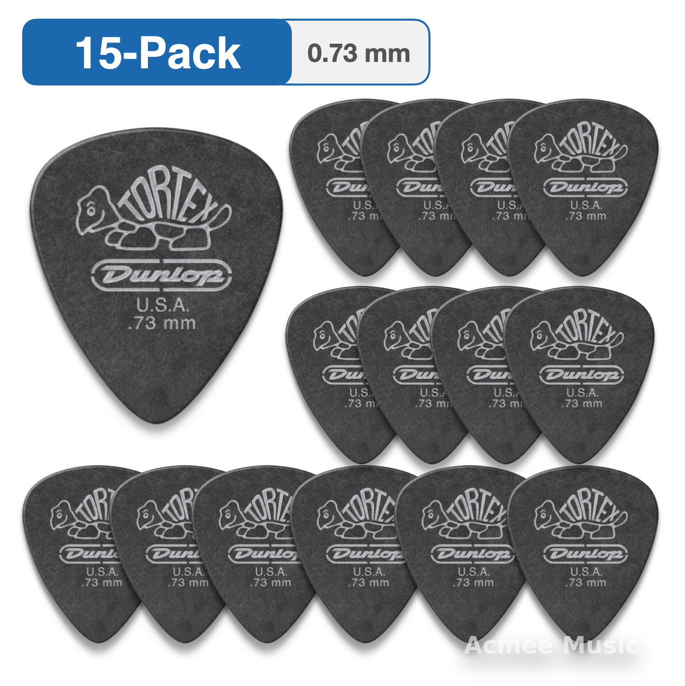 15-PACK Dunlop Tortex Guitar Picks Pitch Black Standard【0.73mm】488-073
