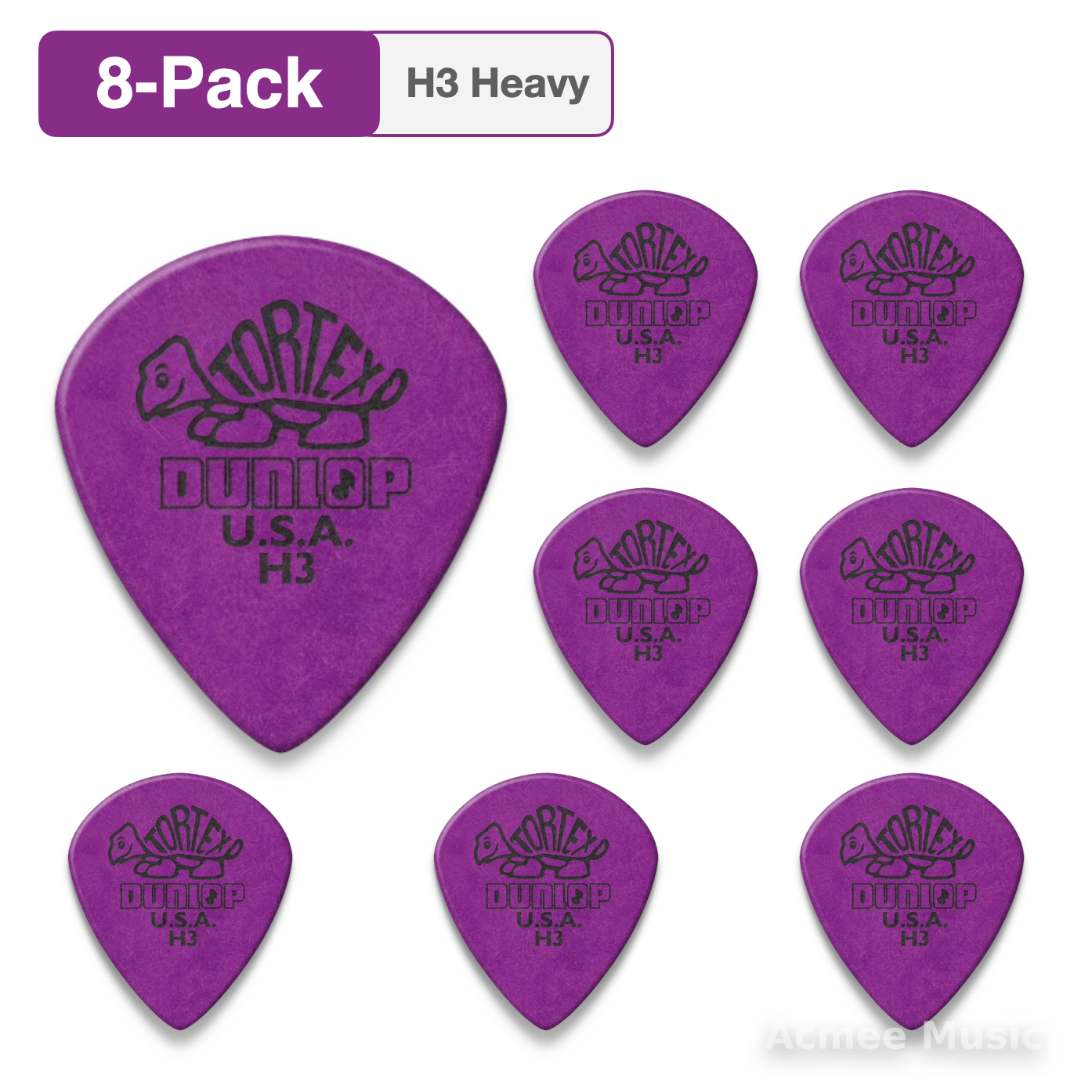 8-PACK Dunlop Tortex Jazz III H3 Sharp Tip Guitar Picks【Heavy】472-H3