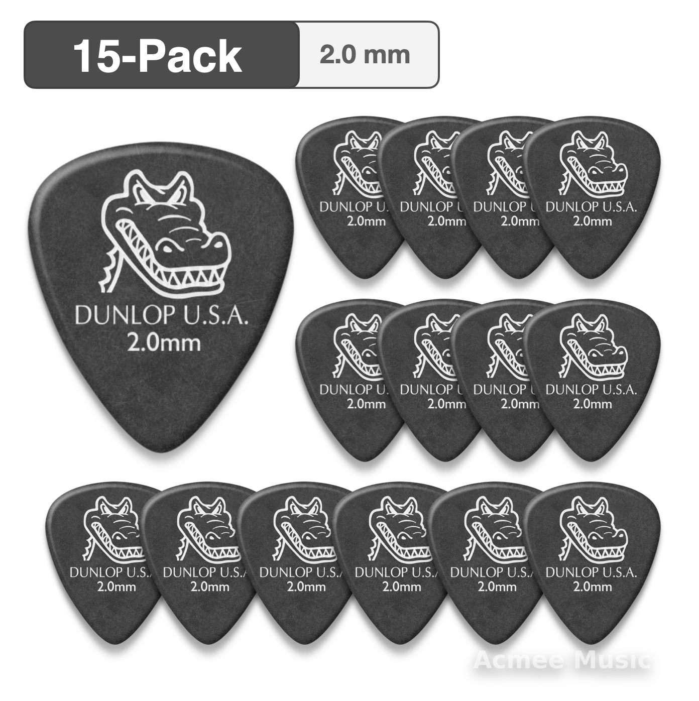 15-PACK Dunlop GATOR GRIP Guitar Picks【2.0mm】417-200