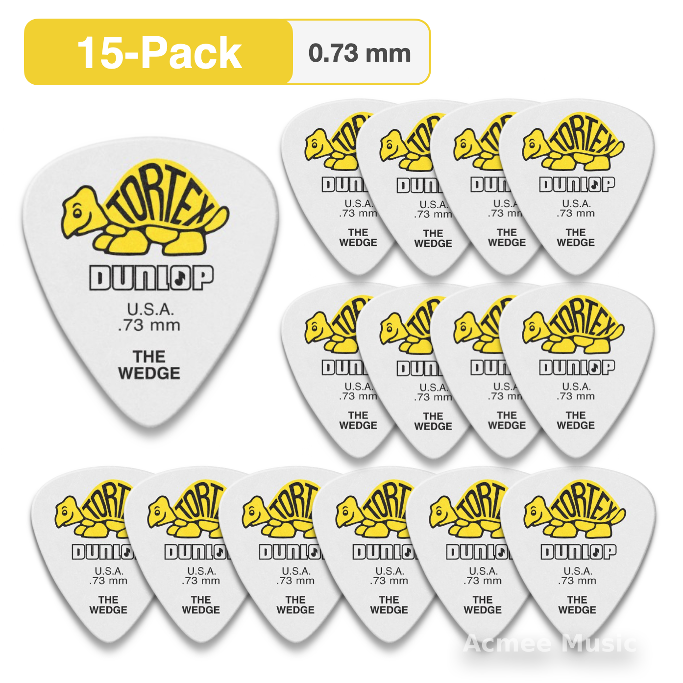 15-PACK Dunlop Tortex Wedge Guitar Picks Standard【0.73mm】424-073