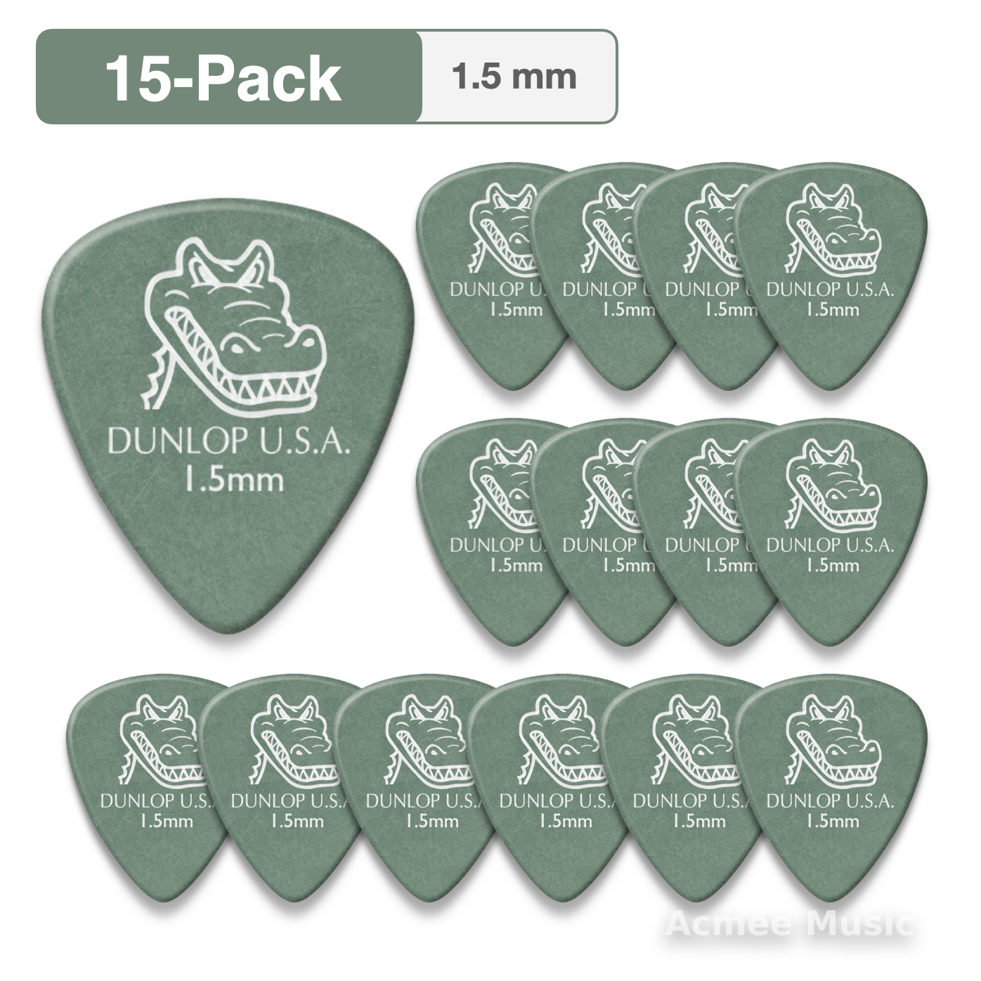 15-PACK Dunlop GATOR GRIP Guitar Picks【1.5mm】417-150