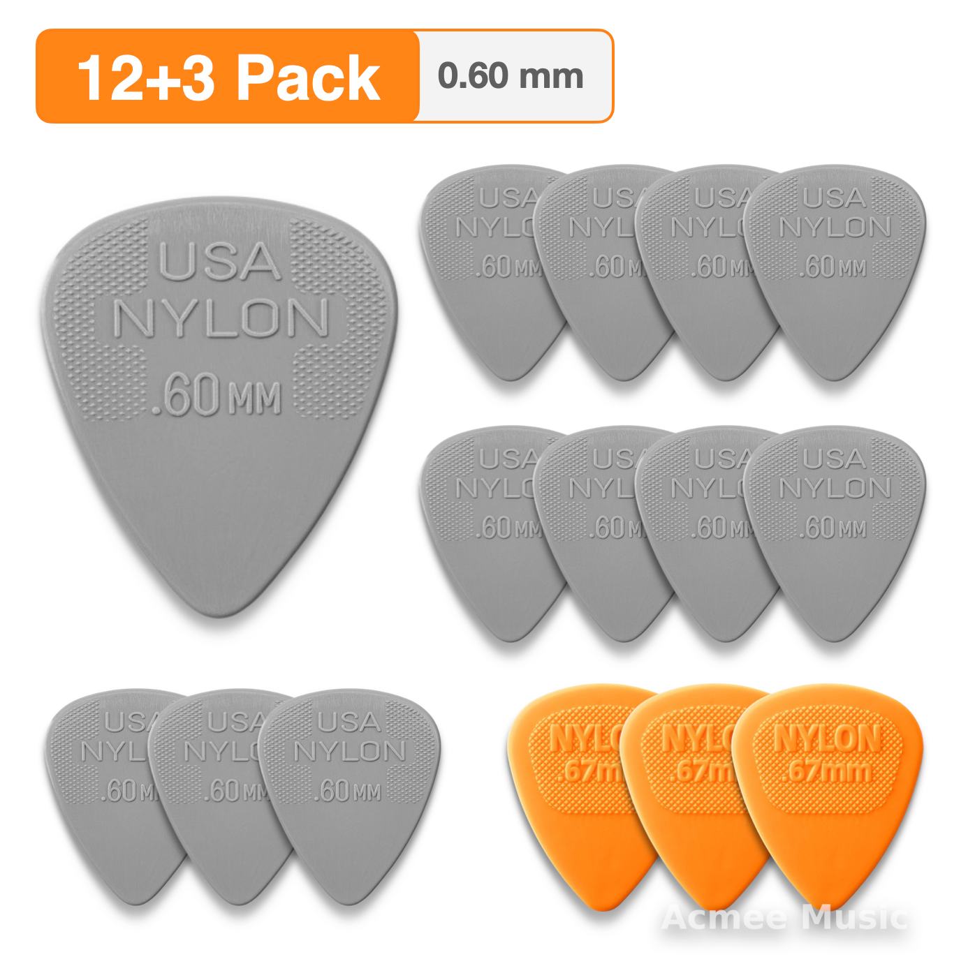 12-PACK Dunlop NYLON STANDARD Guitar Picks【0.60mm】44-060, + 3 Free Picks