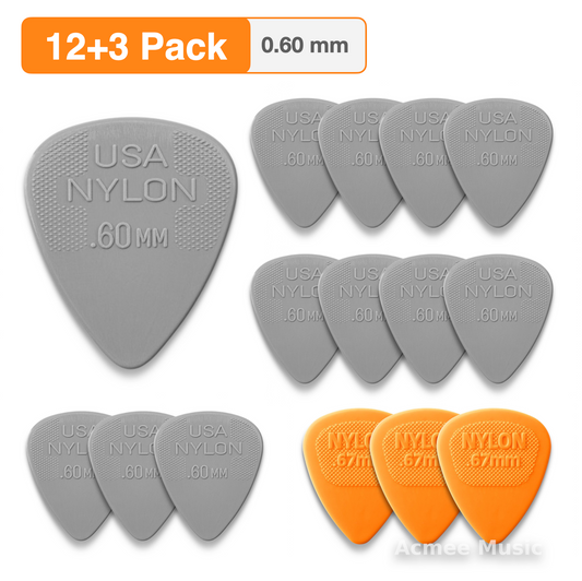 12-PACK Dunlop NYLON STANDARD Guitar Picks【0.60mm】44-060, + 3 Free Picks