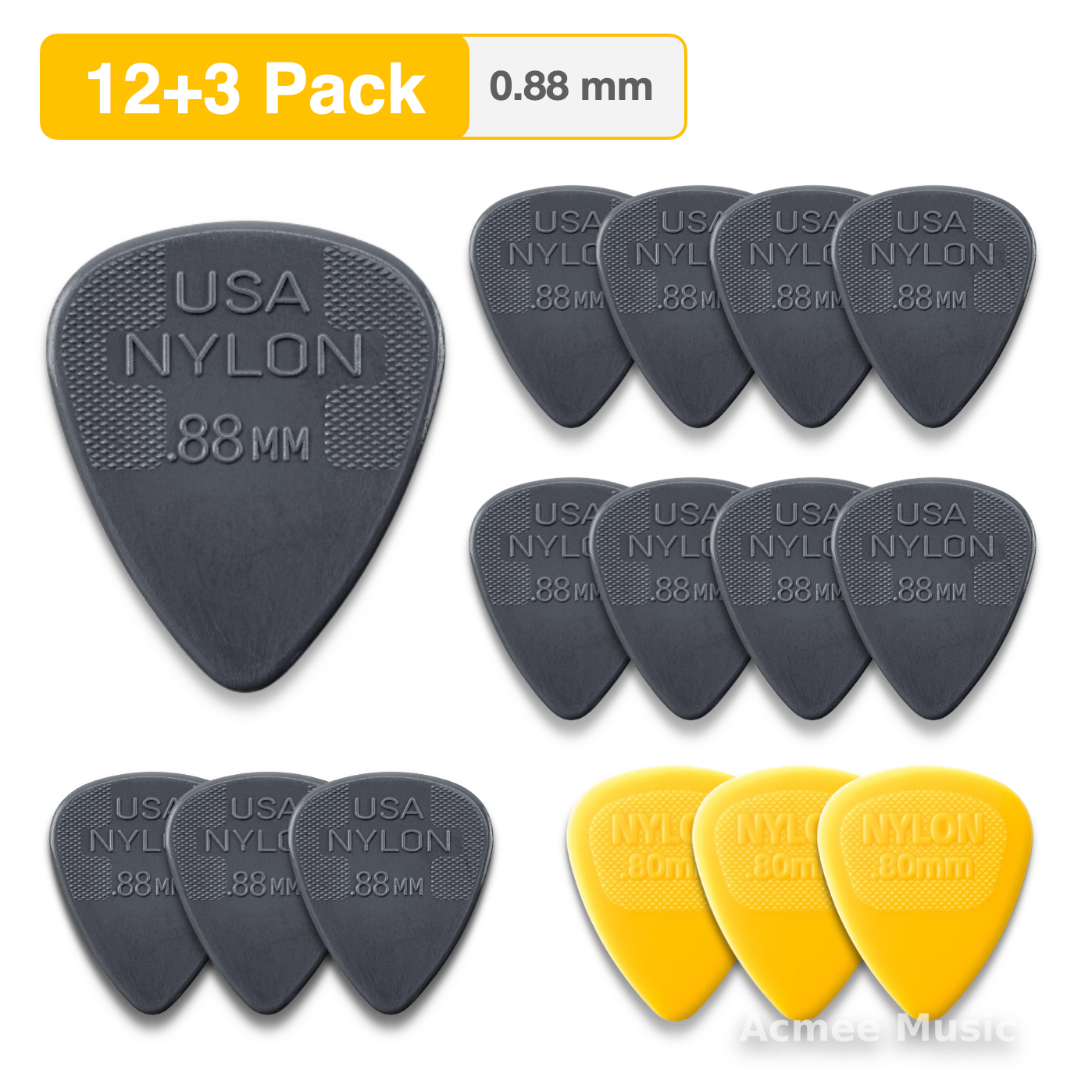12-PACK Dunlop NYLON STANDARD Guitar Picks【0.88mm】44-088, + 3 Free Picks