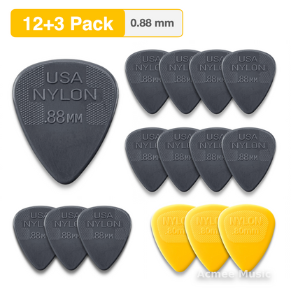 12-PACK Dunlop NYLON STANDARD Guitar Picks【0.88mm】44-088, + 3 Free Picks