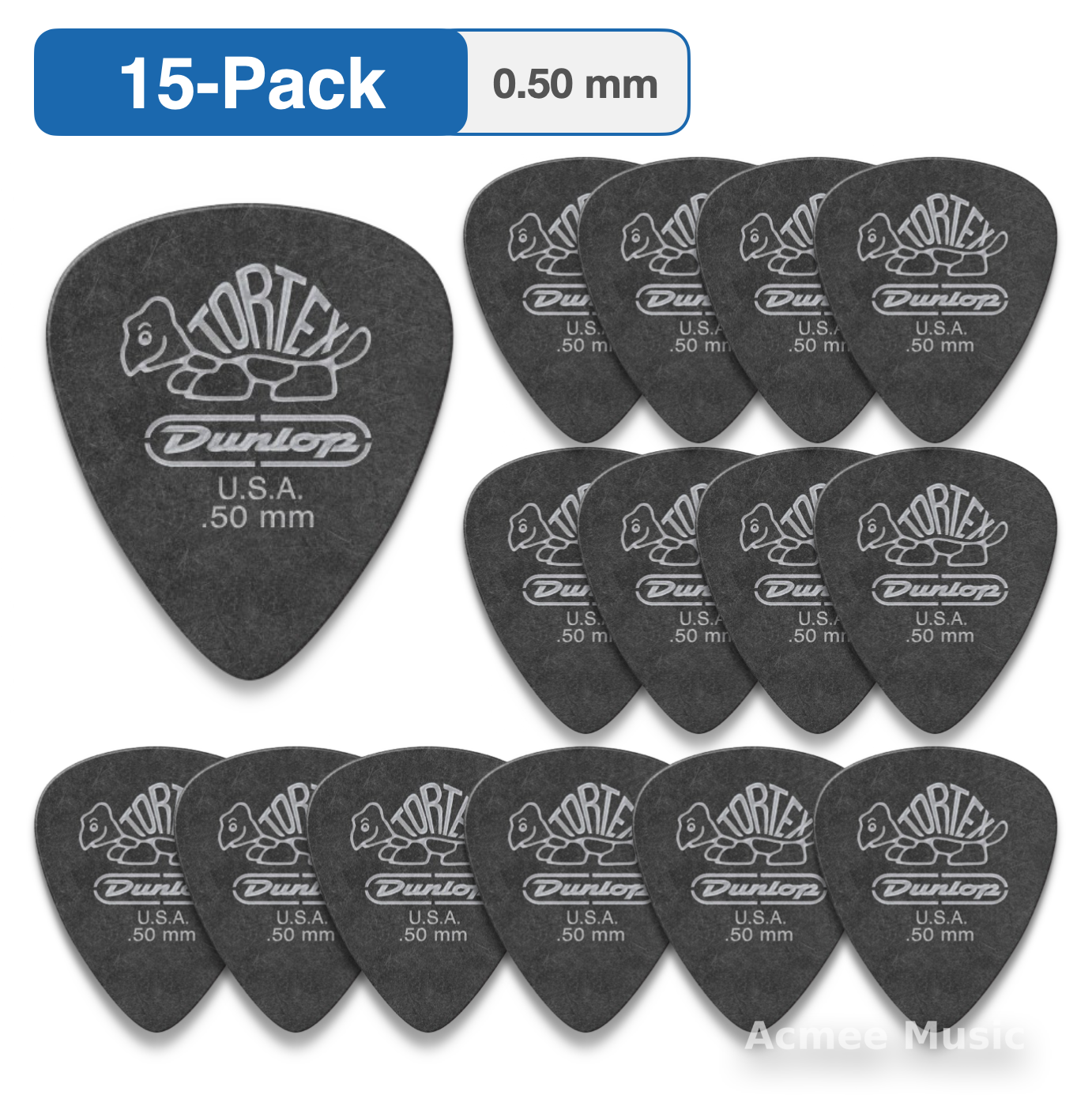 15-PACK Dunlop Tortex Guitar Picks Pitch Black Standard【0.50mm】488-050