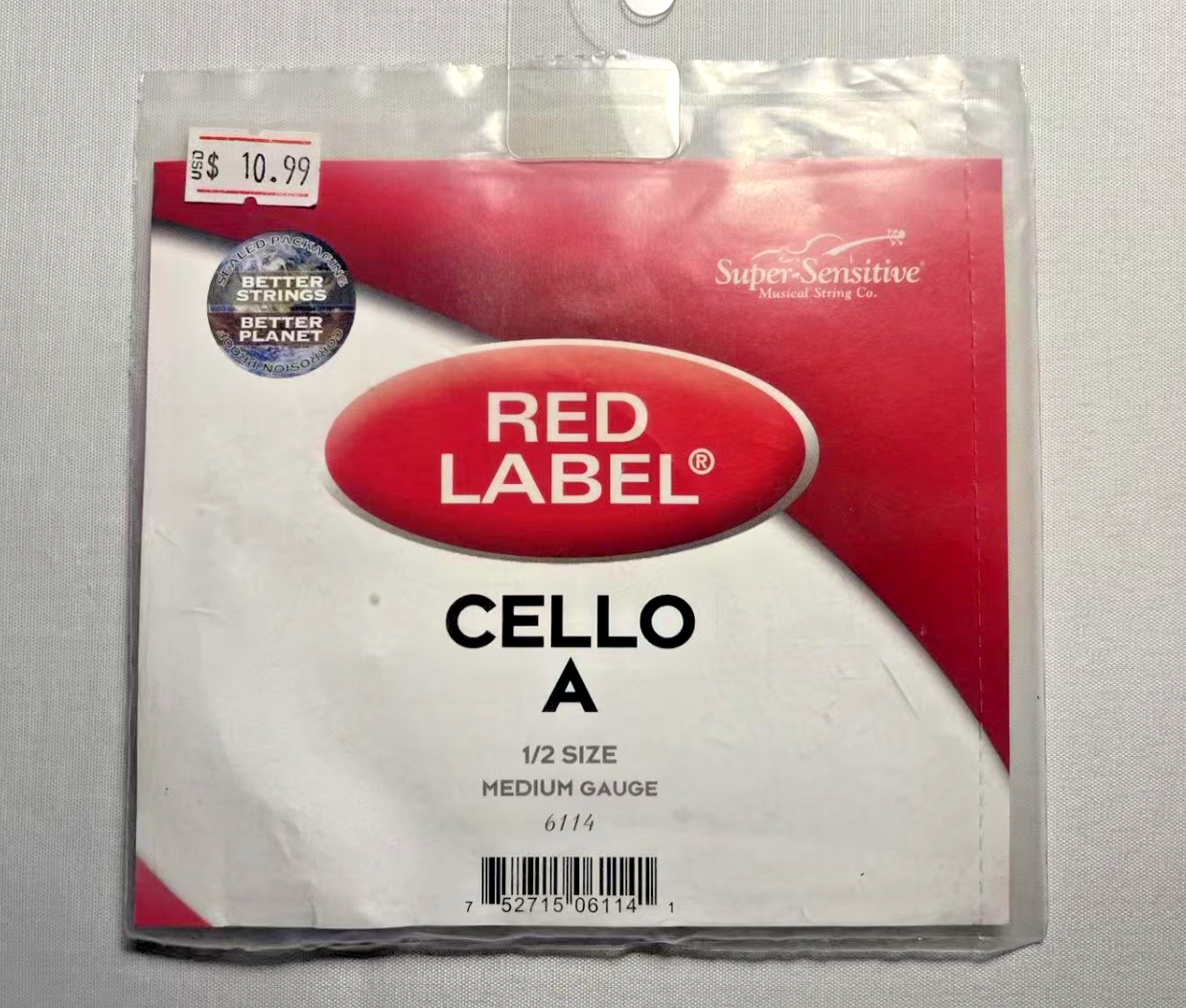 Super Sensitive Red Label Cello String 6114 Medium - 1/2 Size - A String