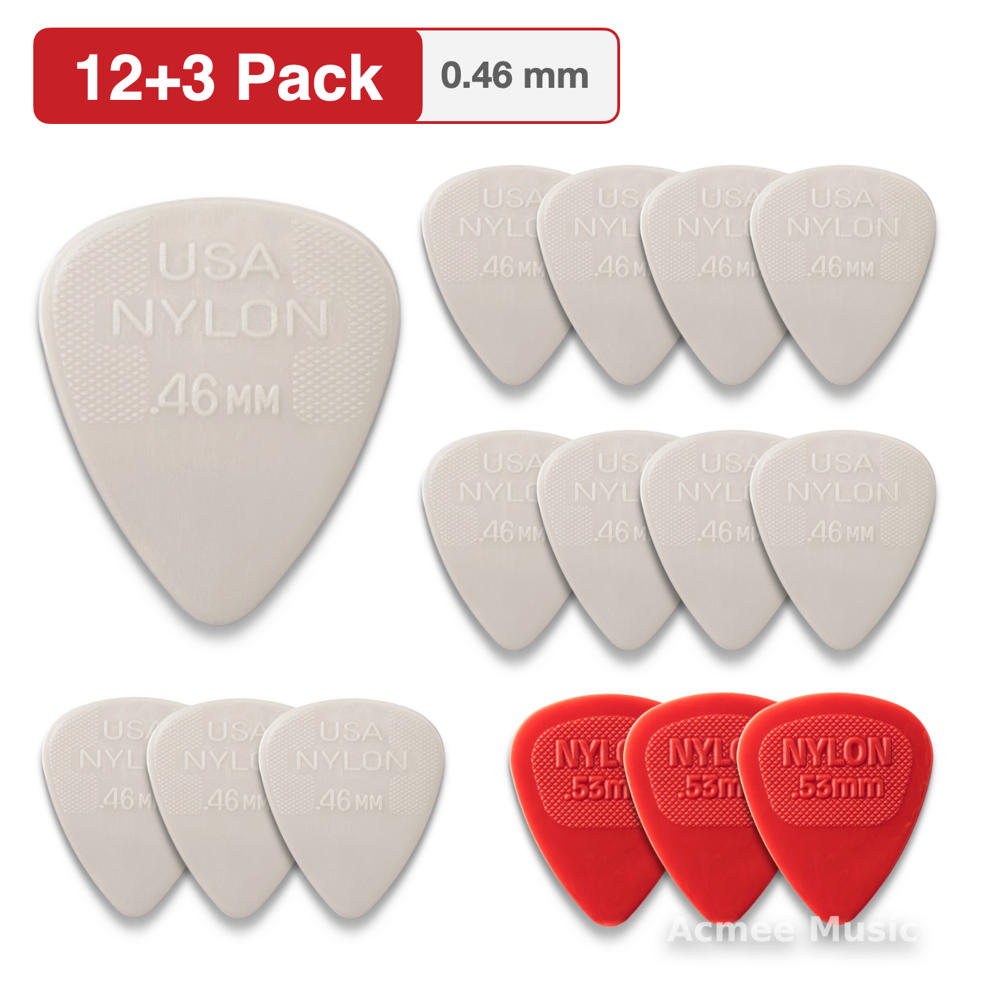 12-PACK Dunlop NYLON STANDARD Guitar Picks【0.46mm】44-046, + 3 Free Picks