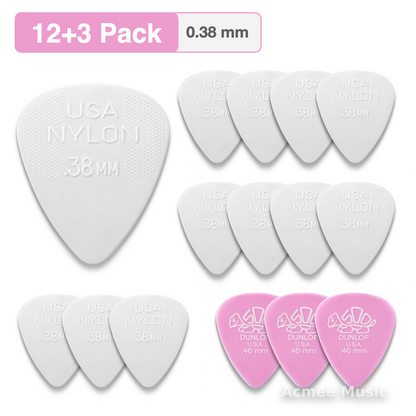 12-PACK Dunlop NYLON STANDARD Guitar Picks【0.38mm】44-038, + 3 Free Picks