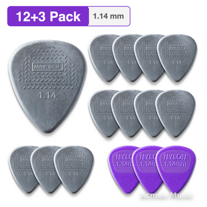 12-PACK Dunlop MAX-GRIP NYLON STANDARD Guitar Picks【1.14mm】449-114, Free Picks