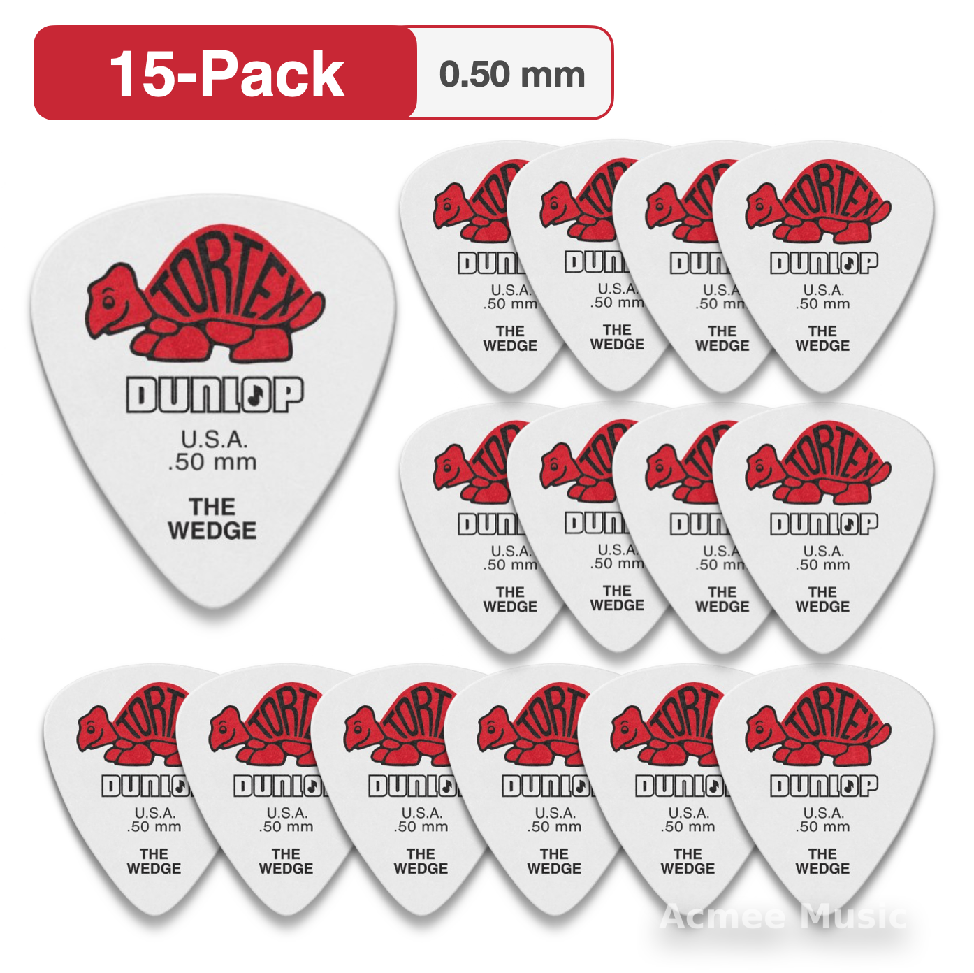15-PACK Dunlop Tortex Wedge Guitar Picks Standard【0.50mm】424-050