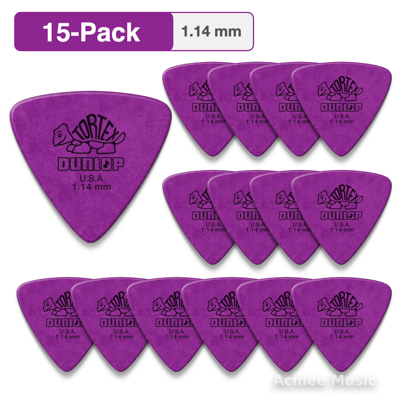 15-PACK Dunlop Tortex Triangle Guitar Picks【1.14mm】431-114