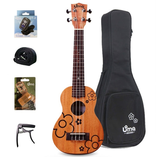 Uma Ukulele UKFL-03SSL Long Neck Soprano 21'', Tuner, Capo, Strap, Shaker, Bag