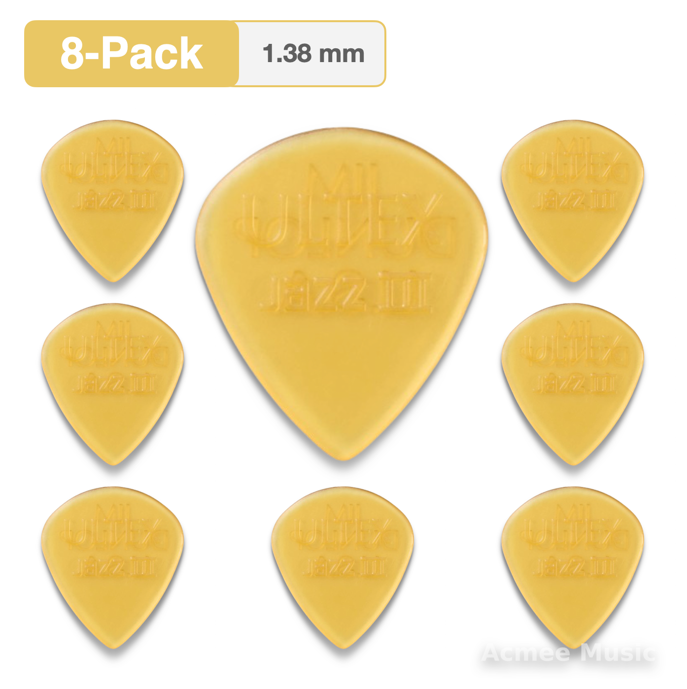 8-PACK Dunlop ULTEX JAZZ III Guitar Picks【1.38mm】427-138