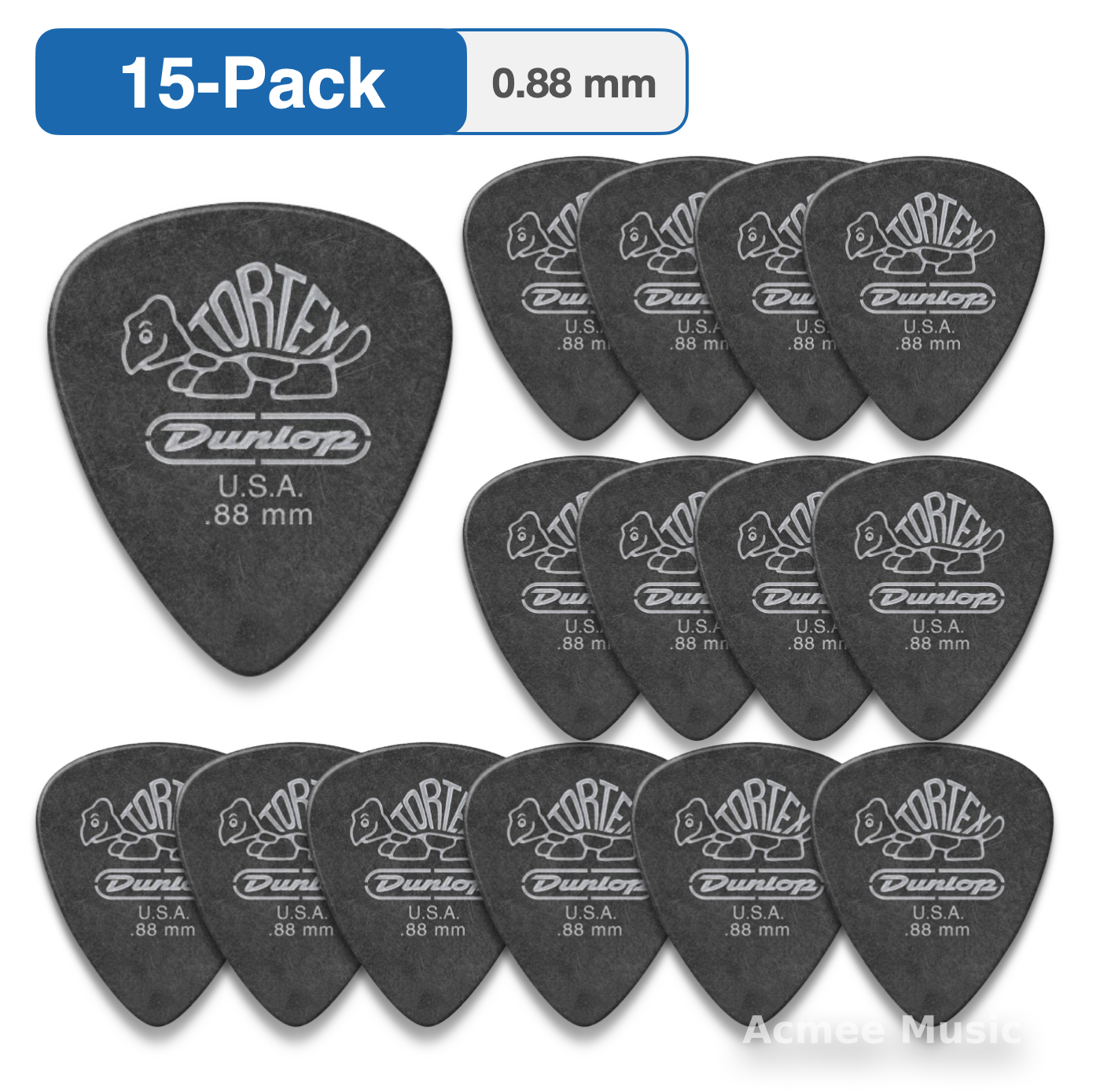 15-PACK Dunlop Tortex Guitar Picks Pitch Black Standard【0.88mm】488-088