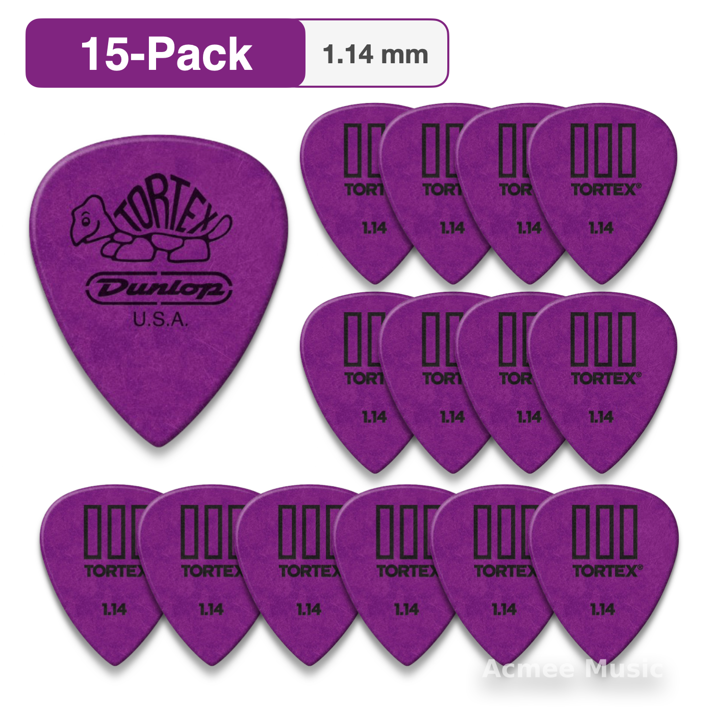 15-PACK Dunlop Tortex T III Guitar Picks【1.14mm】462-114