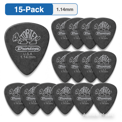 15-PACK Dunlop Tortex Guitar Picks Pitch Black Standard【1.14mm】488-114