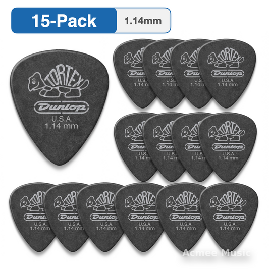 15-PACK Dunlop Tortex Guitar Picks Pitch Black Standard【1.14mm】488-114