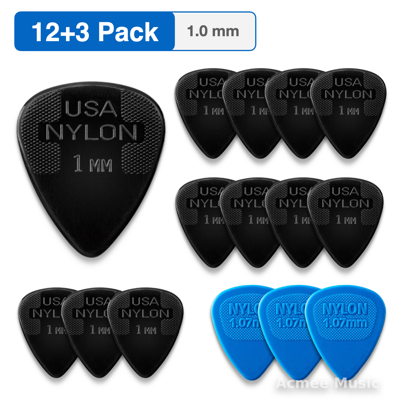 12-PACK Dunlop NYLON STANDARD Guitar Picks【1.0mm】44-100, + 3 Free Picks