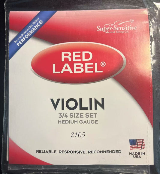 Super-Sensitive 2105 Red Label Violin String Set - 3/4 Size - Medium Gauge