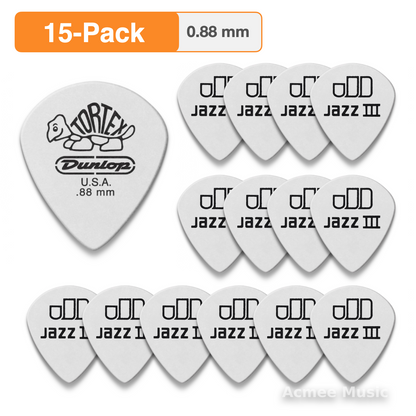 15-PACK Dunlop Tortex White Jazz III Guitar Picks【0.88mm】478-088