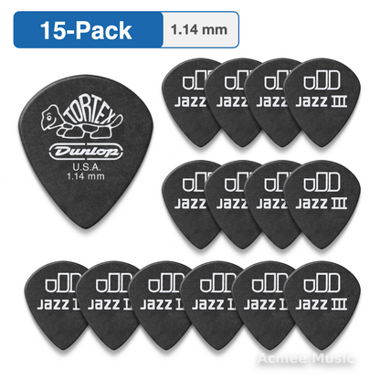15-PACK Dunlop Tortex Pitch Black Jazz III Guitar Picks【1.14mm】482-114