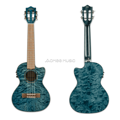 Lanikai QM-BLCET Quilted Maple Blue Tenor 26" Acoustic-Electric Ukulele w/ Case